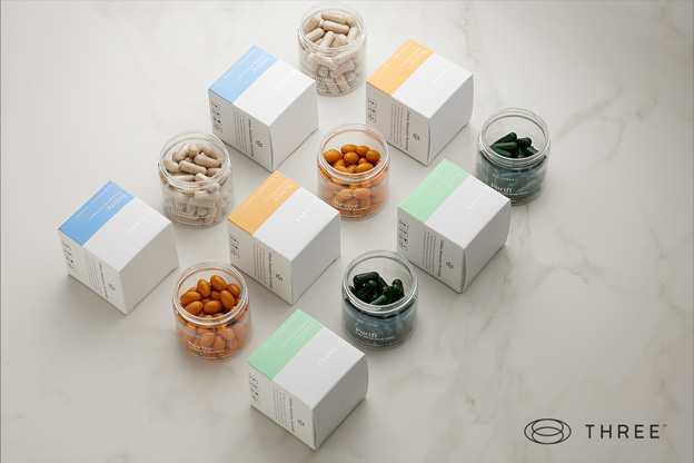six three biovailable supplements products beautifully placed on white marble countertop